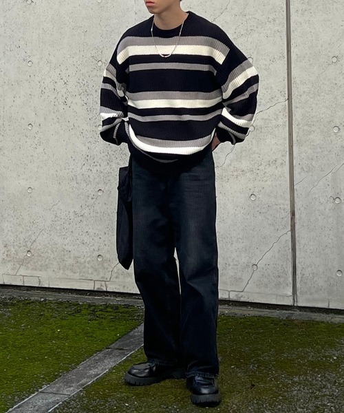 PICSAS（ピクサス）の「【PICSAS】ランダムボーダークルーニット（ニット/セーター・メンズ・ブルー/ブラック/アイボリー/グリーン・M/L）」の16枚目の写真