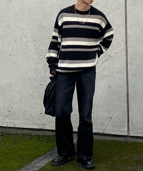 PICSAS（ピクサス）の「【PICSAS】ランダムボーダークルーニット（ニット/セーター・メンズ・ブルー/ブラック/アイボリー/グリーン・M/L）」の17枚目の写真