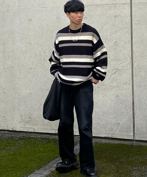 PICSAS（ピクサス）の「【PICSAS】ランダムボーダークルーニット（ニット/セーター・メンズ・ブルー/ブラック/アイボリー/グリーン・M/L）」の18枚目の写真