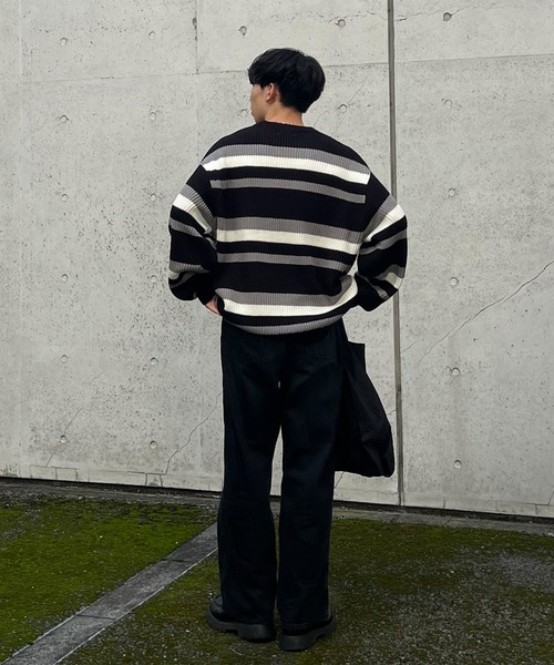 PICSAS（ピクサス）の「【PICSAS】ランダムボーダークルーニット（ニット/セーター・メンズ・ブルー/ブラック/アイボリー/グリーン・M/L）」の20枚目の写真