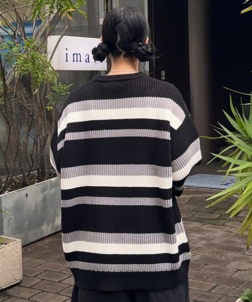 PICSAS（ピクサス）の「【PICSAS】ランダムボーダークルーニット（ニット/セーター・メンズ・ブルー/ブラック/アイボリー/グリーン・M/L）」の6枚目の写真