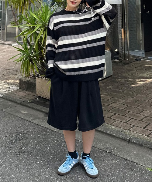 PICSAS（ピクサス）の「【PICSAS】ランダムボーダークルーニット（ニット/セーター・メンズ・ブルー/ブラック/アイボリー/グリーン・M/L）」の7枚目の写真