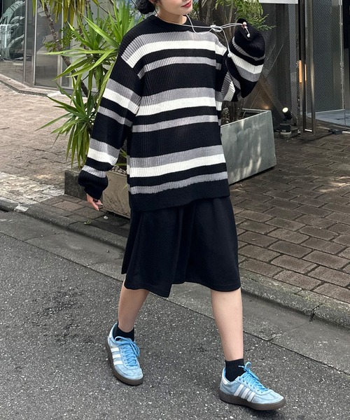 PICSAS（ピクサス）の「【PICSAS】ランダムボーダークルーニット（ニット/セーター・メンズ・ブルー/ブラック/アイボリー/グリーン・M/L）」の8枚目の写真