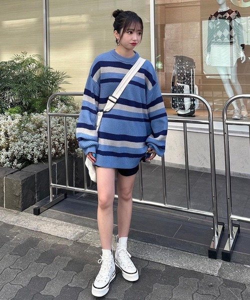 PICSAS（ピクサス）の「【PICSAS】ランダムボーダークルーニット（ニット/セーター・メンズ・ブルー/ブラック/アイボリー/グリーン・M/L）」の21枚目の写真