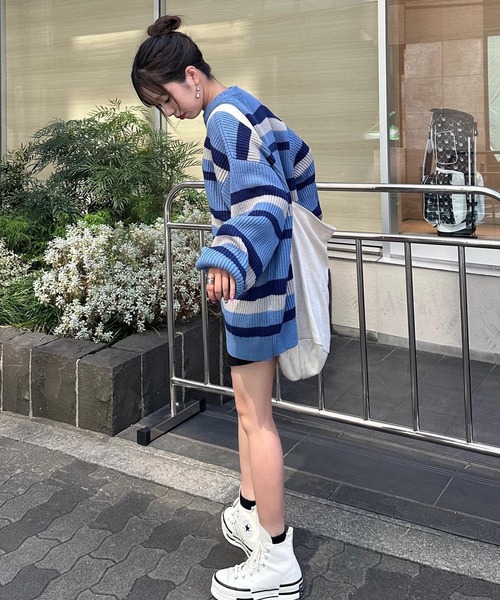 PICSAS（ピクサス）の「【PICSAS】ランダムボーダークルーニット（ニット/セーター・メンズ・ブルー/ブラック/アイボリー/グリーン・M/L）」の22枚目の写真