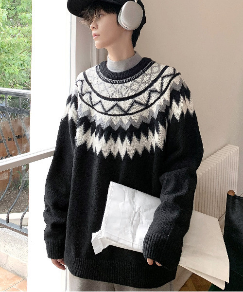 neos(ネオス)の「【neos -addictive design-】ルーズシルエット 球心 ネイティブ 総柄 クルーネック プルオーバー ニット セーター(ニット/セーター・メンズ・ブラウン/ホワイト/グレー/ブラック・X-LARGE/LARGE/MEDIUM)」の3枚目の写真