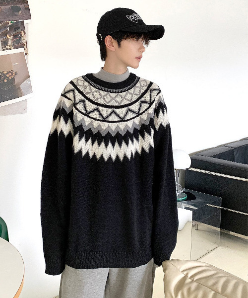 neos(ネオス)の「【neos -addictive design-】ルーズシルエット 球心 ネイティブ 総柄 クルーネック プルオーバー ニット セーター(ニット/セーター・メンズ・ブラウン/ホワイト/グレー/ブラック・X-LARGE/LARGE/MEDIUM)」の5枚目の写真