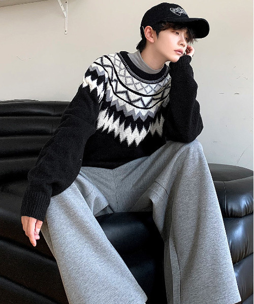 neos(ネオス)の「【neos -addictive design-】ルーズシルエット 球心 ネイティブ 総柄 クルーネック プルオーバー ニット セーター(ニット/セーター・メンズ・ブラウン/ホワイト/グレー/ブラック・X-LARGE/LARGE/MEDIUM)」の7枚目の写真