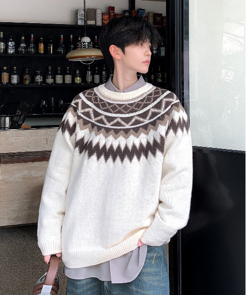 neos(ネオス)の「【neos -addictive design-】ルーズシルエット 球心 ネイティブ 総柄 クルーネック プルオーバー ニット セーター(ニット/セーター・メンズ・ブラウン/ホワイト/グレー/ブラック・X-LARGE/LARGE/MEDIUM)」の11枚目の写真
