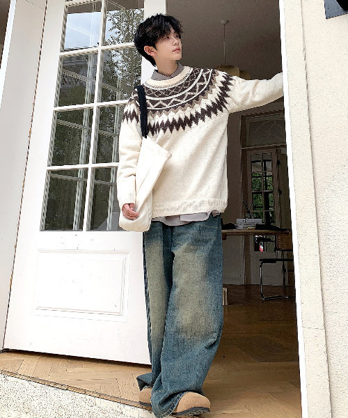 neos(ネオス)の「【neos -addictive design-】ルーズシルエット 球心 ネイティブ 総柄 クルーネック プルオーバー ニット セーター(ニット/セーター・メンズ・ブラウン/ホワイト/グレー/ブラック・X-LARGE/LARGE/MEDIUM)」の12枚目の写真