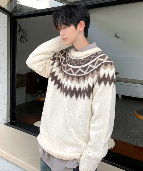 neos(ネオス)の「【neos -addictive design-】ルーズシルエット 球心 ネイティブ 総柄 クルーネック プルオーバー ニット セーター(ニット/セーター・メンズ・ブラウン/ホワイト/グレー/ブラック・X-LARGE/LARGE/MEDIUM)」の15枚目の写真