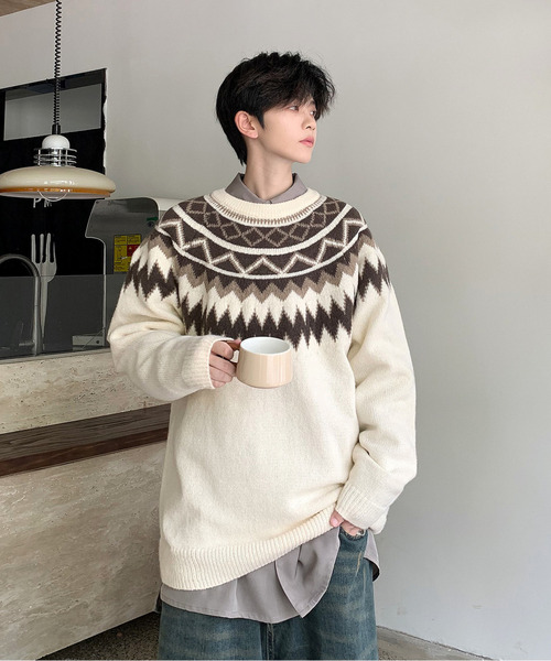 neos(ネオス)の「【neos -addictive design-】ルーズシルエット 球心 ネイティブ 総柄 クルーネック プルオーバー ニット セーター(ニット/セーター・メンズ・ブラウン/ホワイト/グレー/ブラック・X-LARGE/LARGE/MEDIUM)」の16枚目の写真
