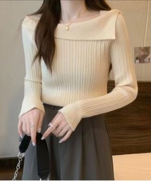 オフショルダースリムニットトップス