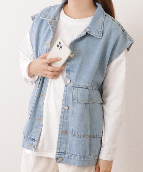 Lace Ladies(レースレディース)の「ビッグシルエットミリタリーデニムジレ(ベスト・レディース・ブラック/ブルー・M/XL)」の3枚目の写真