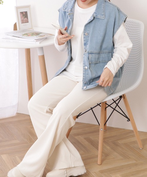 Lace Ladies(レースレディース)の「ビッグシルエットミリタリーデニムジレ(ベスト・レディース・ブラック/ブルー・M/XL)」の6枚目の写真