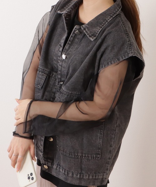 Lace Ladies(レースレディース)の「ビッグシルエットミリタリーデニムジレ(ベスト・レディース・ブラック/ブルー・M/XL)」の8枚目の写真