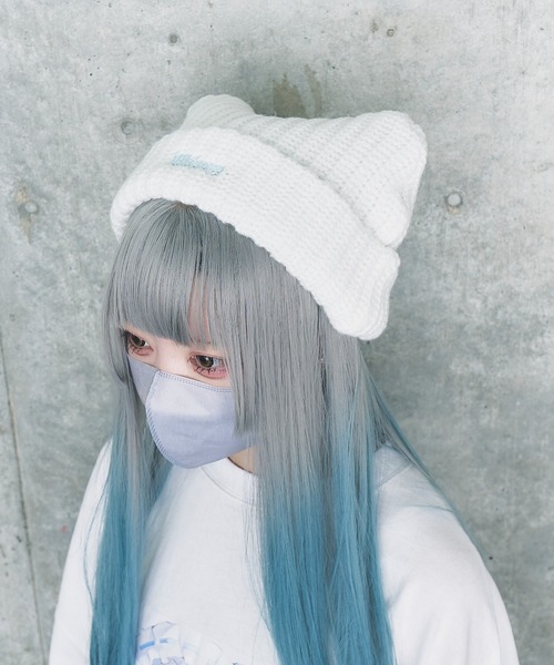 Whinny（ホワイニー）の「Whinny/とらわれし猫のカリスマ（ニットキャップ/ビーニー・レディース・ホワイト/ブラック・FREE）」の2枚目の写真