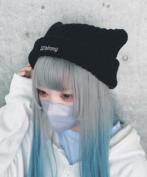 Whinny（ホワイニー）の「Whinny/とらわれし猫のカリスマ（ニットキャップ/ビーニー・レディース・ホワイト/ブラック・FREE）」の7枚目の写真