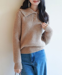 折り返し襟厚手ニットプルオーバー