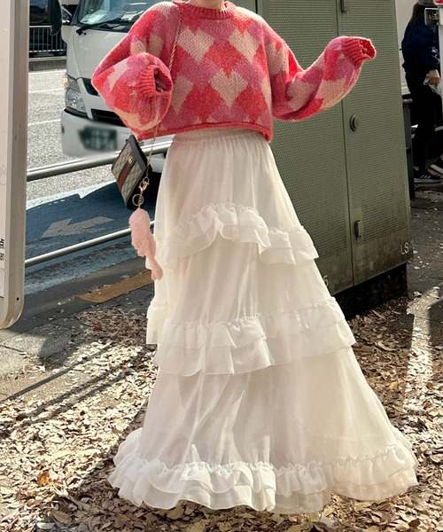 Alley by w closet（アリーバイダブルクローゼット）の「【Alley】ハートアーガイルニット（ニット/セーター・レディース・ブルー/ピンク・FREE）」の3枚目の写真