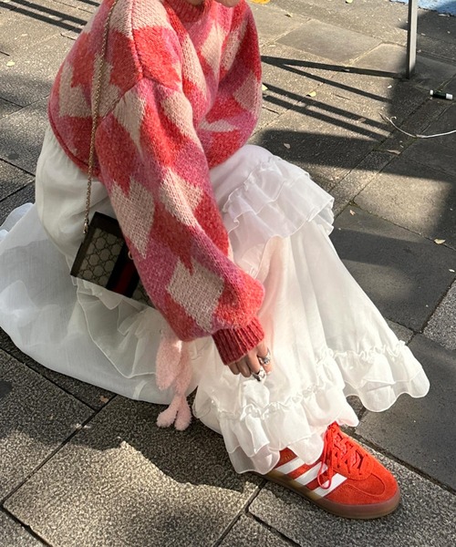 Alley by w closet（アリーバイダブルクローゼット）の「【Alley】ハートアーガイルニット（ニット/セーター・レディース・ブルー/ピンク・FREE）」の7枚目の写真