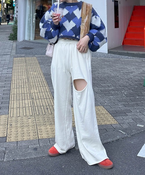 Alley by w closet（アリーバイダブルクローゼット）の「【Alley】ハートアーガイルニット（ニット/セーター・レディース・ブルー/ピンク・FREE）」の13枚目の写真