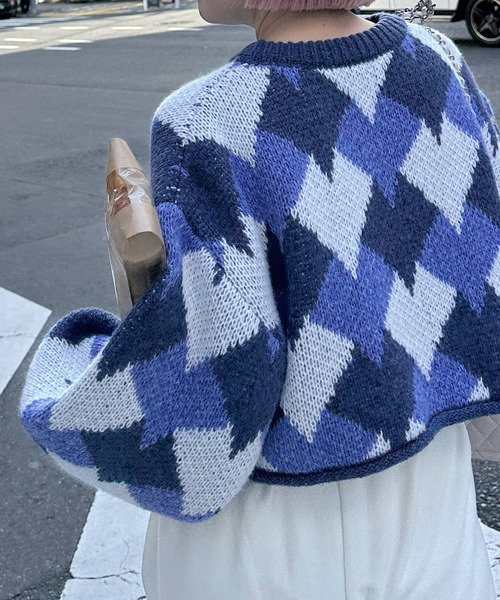 Alley by w closet（アリーバイダブルクローゼット）の「【Alley】ハートアーガイルニット（ニット/セーター・レディース・ブルー/ピンク・FREE）」の14枚目の写真