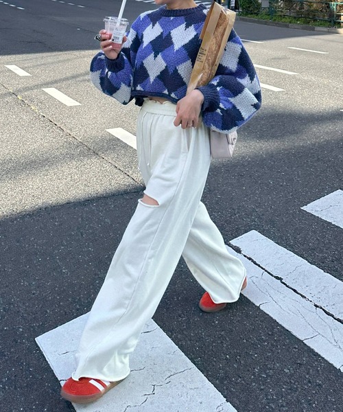 Alley by w closet（アリーバイダブルクローゼット）の「【Alley】ハートアーガイルニット（ニット/セーター・レディース・ブルー/ピンク・FREE）」の16枚目の写真