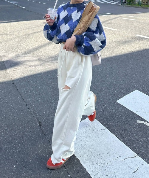 Alley by w closet（アリーバイダブルクローゼット）の「【Alley】ハートアーガイルニット（ニット/セーター・レディース・ブルー/ピンク・FREE）」の18枚目の写真