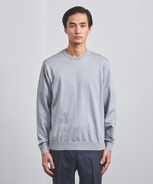 ユナイテッドアローズ ギザコットン クルーネックニット ライトグレー UNITED ARROWS（ユナイテッドアローズ）の「ギザ コットン ハイゲージ