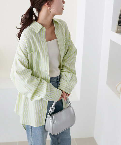 DISCOAT（ディスコート）の「【WEB限定】アソートストライプシャツ《ユニセックス》（シャツ/ブラウス・レディース・ネイビー/ミント/ブルー/グリーン系その他/グリーン系その他2・FREE）」の19枚目の写真