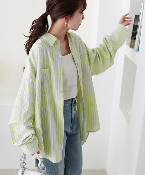DISCOAT（ディスコート）の「【WEB限定】アソートストライプシャツ《ユニセックス》（シャツ/ブラウス・レディース・ネイビー/ミント/ブルー/グリーン系その他/グリーン系その他2・FREE）」の20枚目の写真