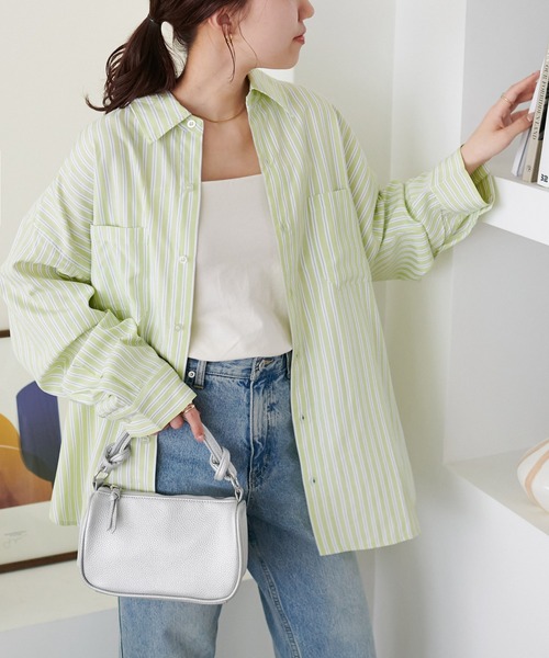 DISCOAT（ディスコート）の「【WEB限定】アソートストライプシャツ《ユニセックス》（シャツ/ブラウス・レディース・ネイビー/ミント/ブルー/グリーン系その他/グリーン系その他2・FREE）」の3枚目の写真