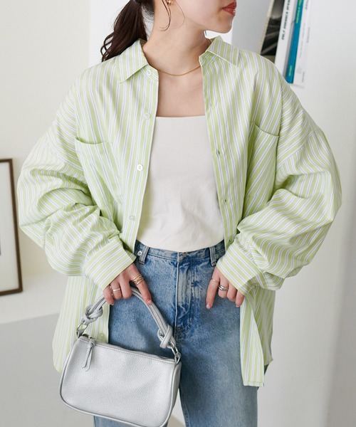 DISCOAT（ディスコート）の「【WEB限定】アソートストライプシャツ《ユニセックス》（シャツ/ブラウス・レディース・ネイビー/ミント/ブルー/グリーン系その他/グリーン系その他2・FREE）」の15枚目の写真