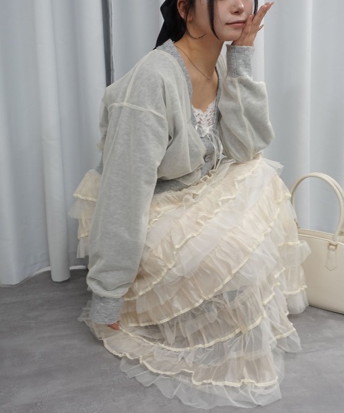 Lots of Love（ロッツオブラブ）の「オーガンジー×チュールティアードスカート（スカート・レディース・ブラウン/アイボリー/ブラック/パープル/ベージュ/ピンク・M）」の7枚目の写真