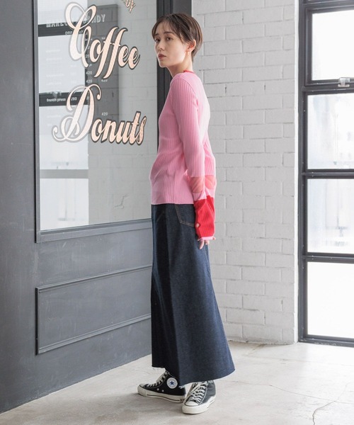 LOWRYS FARM（ローリーズファーム）の「シアーイソザイニットＬＳ 105109（ニット/セーター・レディース・レッド/ネイビー/ブラック・FREE）」の10枚目の写真