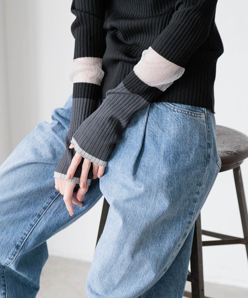 LOWRYS FARM（ローリーズファーム）の「シアーイソザイニットＬＳ 105109（ニット/セーター・レディース・レッド/ネイビー/ブラック・FREE）」の5枚目の写真