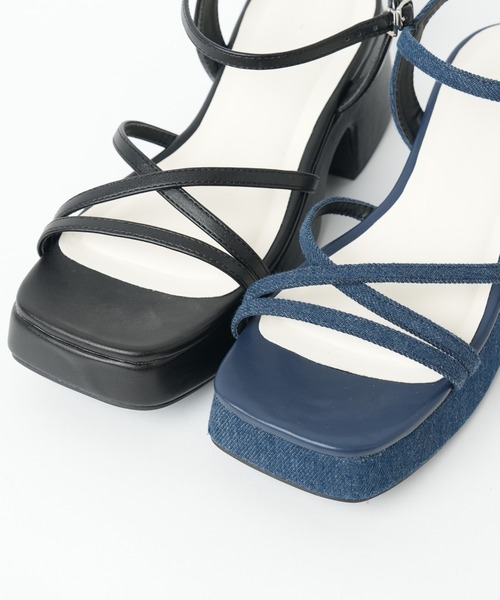 WEGO（ウィゴー）の「WEGO/バルキーヒール細ストラップサンダル（サンダル・レディース・ブラック/インディゴブルー・MEDIUM/LARGE）」の6枚目の写真