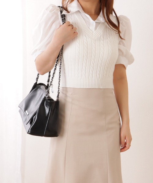 Lace Ladies(レースレディース)の「チェーンストラップ付き フラップ ショルダー バッグ(ショルダーバッグ・レディース・シルバー/ブラック/アイボリー・FREE)」の10枚目の写真