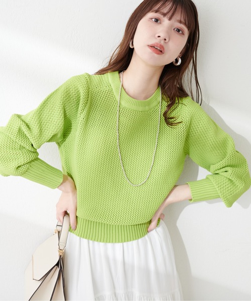 natural couture(ナチュラルクチュール)の「メッシュ編みスポンディッシュニット(ニット/セーター・レディース・チャコールグレー/オフホワイト/ピンク/グリーン・FREE)」の17枚目の写真