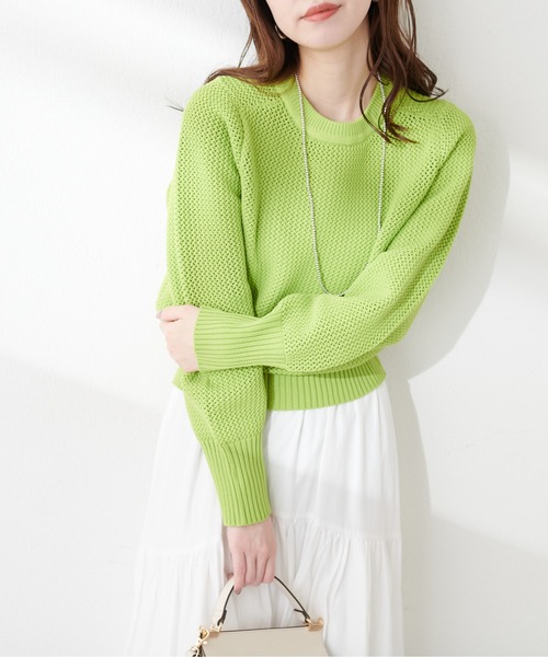 natural couture(ナチュラルクチュール)の「メッシュ編みスポンディッシュニット(ニット/セーター・レディース・チャコールグレー/オフホワイト/ピンク/グリーン・FREE)」の16枚目の写真