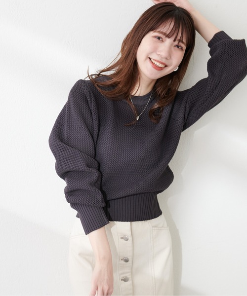 natural couture(ナチュラルクチュール)の「メッシュ編みスポンディッシュニット(ニット/セーター・レディース・チャコールグレー/オフホワイト/ピンク/グリーン・FREE)」の12枚目の写真
