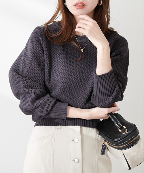 natural couture(ナチュラルクチュール)の「メッシュ編みスポンディッシュニット(ニット/セーター・レディース・チャコールグレー/オフホワイト/ピンク/グリーン・FREE)」の10枚目の写真