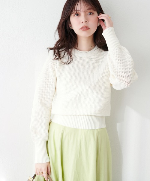 natural couture(ナチュラルクチュール)の「メッシュ編みスポンディッシュニット(ニット/セーター・レディース・チャコールグレー/オフホワイト/ピンク/グリーン・FREE)」の6枚目の写真