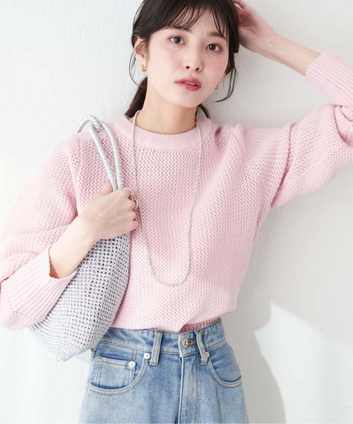 natural couture(ナチュラルクチュール)の「メッシュ編みスポンディッシュニット(ニット/セーター・レディース・チャコールグレー/オフホワイト/ピンク/グリーン・FREE)」の21枚目の写真