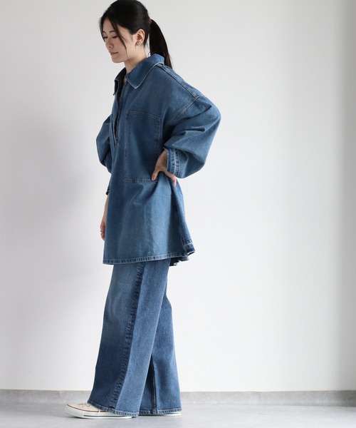 cepo(セポ)の「ハーフジップビッグデニムシャツ<セットアップ可能>(シャツ/ブラウス・レディース・グレー/ブルー系2・M)」の9枚目の写真
