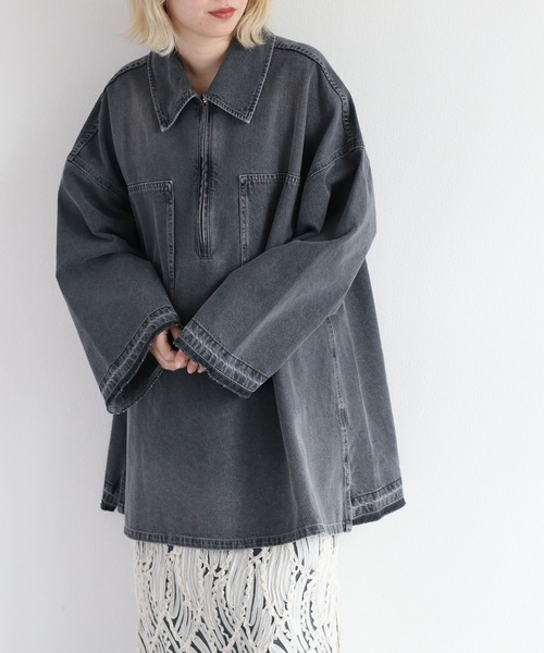 cepo(セポ)の「ハーフジップビッグデニムシャツ<セットアップ可能>(シャツ/ブラウス・レディース・グレー/ブルー系2・M)」の17枚目の写真