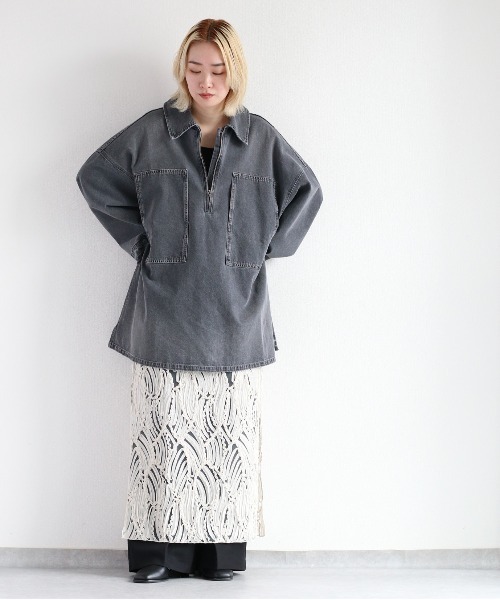 cepo(セポ)の「ハーフジップビッグデニムシャツ<セットアップ可能>(シャツ/ブラウス・レディース・グレー/ブルー系2・M)」の21枚目の写真