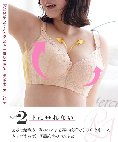 RADIANNE(ラディアンヌ)の「【重いバストから解放/大きい胸の補正ブラ】コネクトバストブラ ドラマティックレース/【ブラジャー単体】(ブラジャー・レディース・ベージュ/パープル/ネイビー/ピンク/グリーン/ブラック・D75/E70/E75/E80/F65/F70/F75/F80/F85/G65/G70/G75/G80/H70/H75/H80/I65/I70/I75/H65/G85)」の10枚目の写真