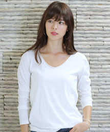 AZUL by moussy | 40/-タンブラー天竺カットオフV/N長袖PO(Tシャツ/カットソー)